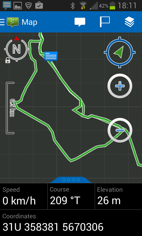 Earthmate app showing the route trace. 